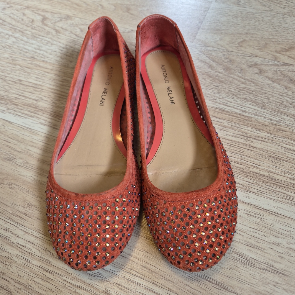 Antonio Melani Orange Crystal Embellished Women's Flats